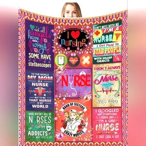 Ultra Soft Nurse Theme Microfiber & Sherpa Blanket 59" x 79" New in Plastic..U